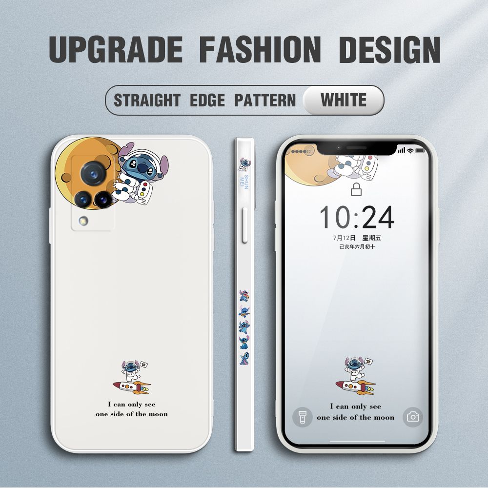 Jizetin for Vivo V21 Case Side Design Phone Cover  Astronaut Stitch Cover Square Edge Pattern Liquid Silicone Trend Case