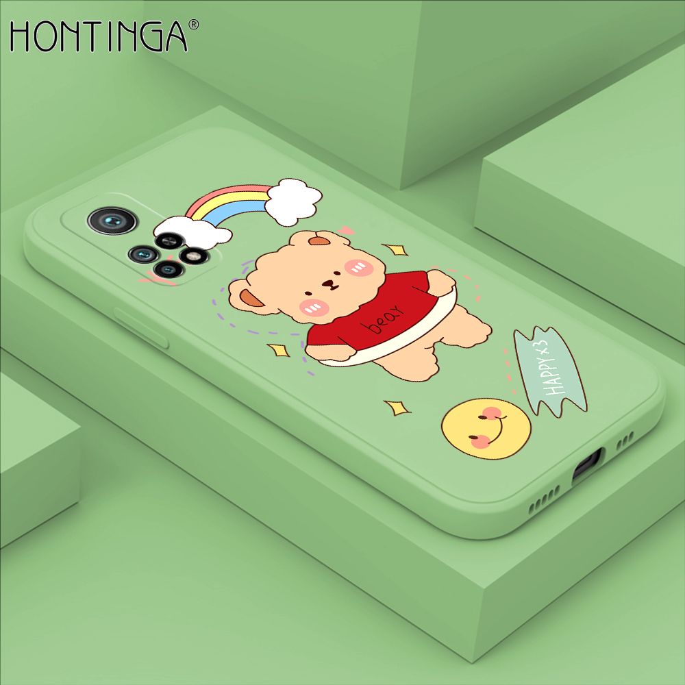 Hontinga for Xiaomi 10T / 10T Pro Case Lovely Cartoon Bear Phone Case Phone Case Soft Square Edge Silicone Cases Full Lens Cover Shockproof Protection Cover