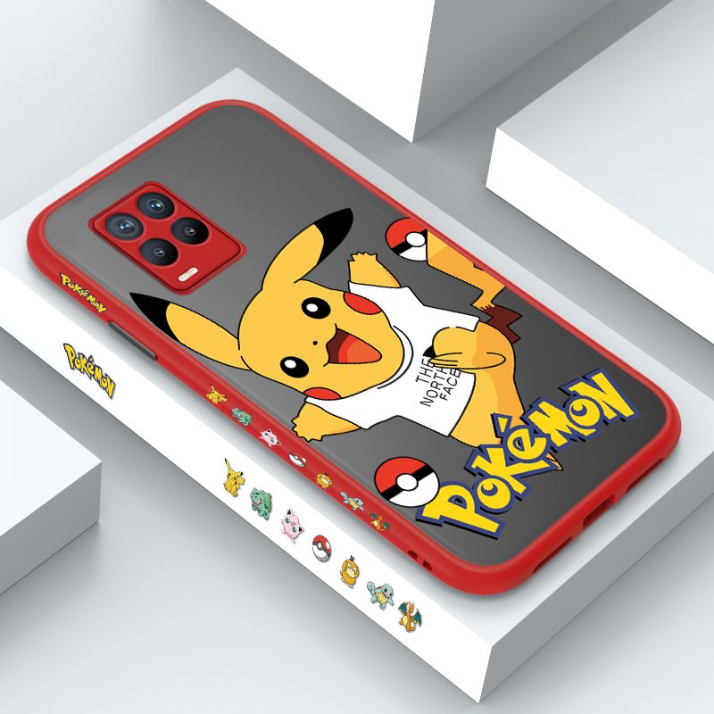 ZeroQiQi for Realme 8 Case White Clothes Pikachu Side Printing Cover Frosted Ultra Thin Protective Anti Fall Phone Case