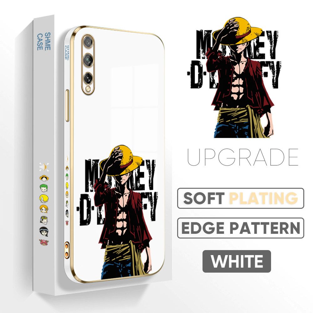 TA for Huawei Y8P 2020 Back Cover + Free Lanyard Handsome Luffy Luxury 6D Plating Case Side Pattern Soft Silicone Square Phone Cases