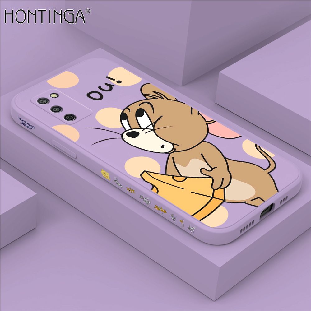 Hontinga for Samsung A02S Case Side Design Cute Cartoon Mouse Back Cover Soft Square Edge Pattern Liquid Silicone Trend Phone Cases