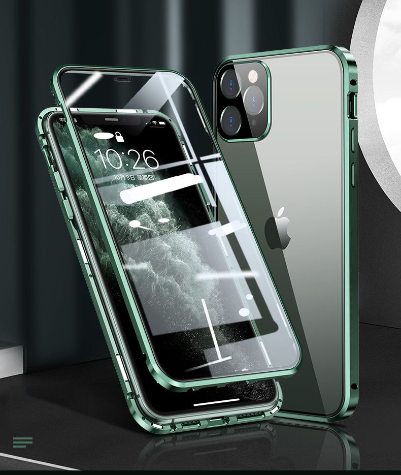 Coque 360 Magnetic Case For iPhone 13 Mini 12 Pro MAX 11 Pro Case Metal Bumper Tempered Glass Cover Camera Lens Protector Film
