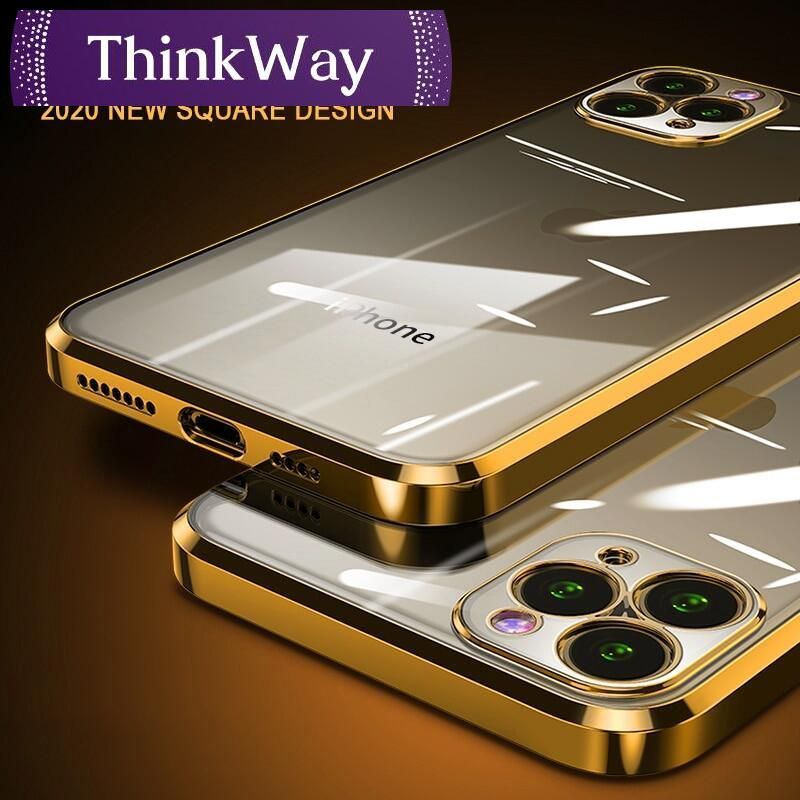 popular Luxury Plating Square Frame Transparent Case For iPhone 11 Pro Max 12 iPhone SE  x xs max xr 6 6S 7 8 plus Soft Clear Cover