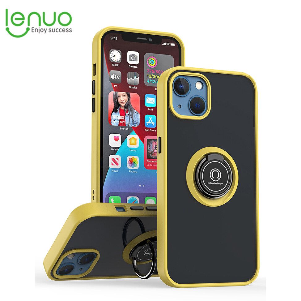 Lenuo Anti-fall Fashion Protective Phone Case For Apple iPhone 13 Casing Multifunction Car Magnetic Shockproof With Ring Stand Back Cover