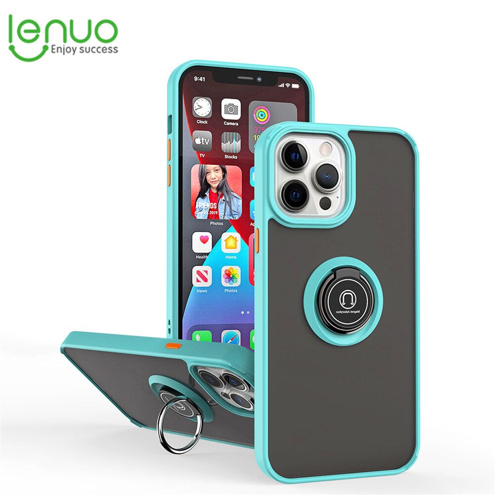 Lenuo Anti-fall Fashion Protective Phone Case For Apple iPhone 13 Pro Casing Multifunction Car Magnetic Shockproof With Ring Stand Back Cover