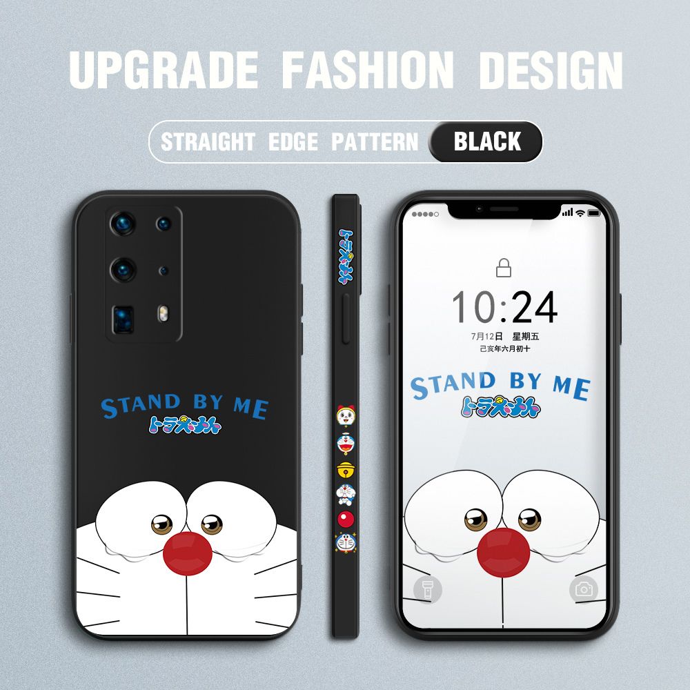 Jizetin for Huawei P40 Pro Plus Case New Cartoon Stand by Me Doraemon Anime Side Design Phone Cover Liquid Silicone Cases