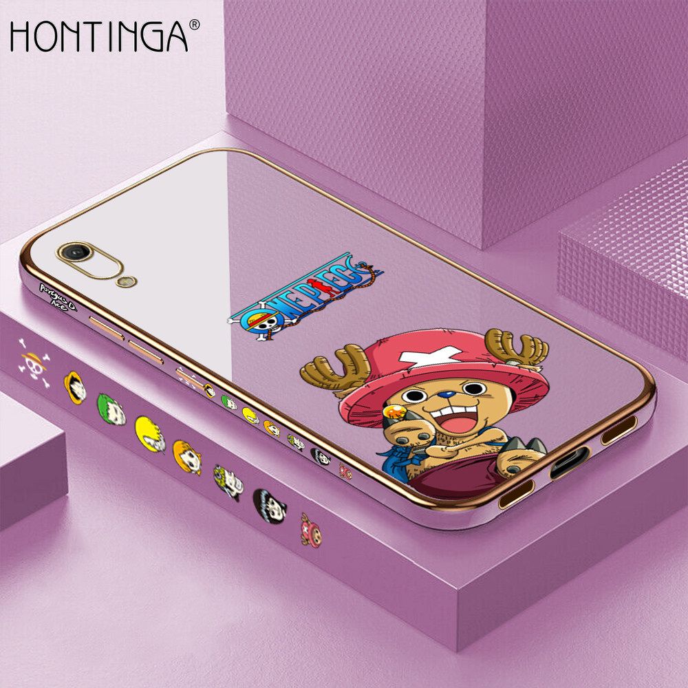Hontinga for Huawei Y6 Pro 2019 Back Cover + Free Lanyard Luxury 6D Plating Cute Cartoon Choba Side Pattern Case Soft Silicone Square Mobile Cover