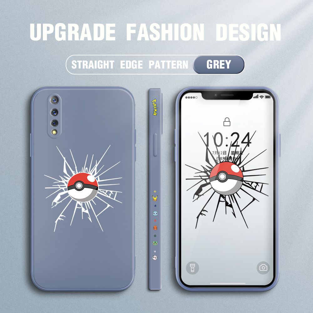 Jizetin for Vivo S1 Case Cartoon Pokémon Pocket Monster Design Side Design Phone Case Square Edge Pattern Liquid Silicone Cases Full Cover Camera Shockproof Protective Case