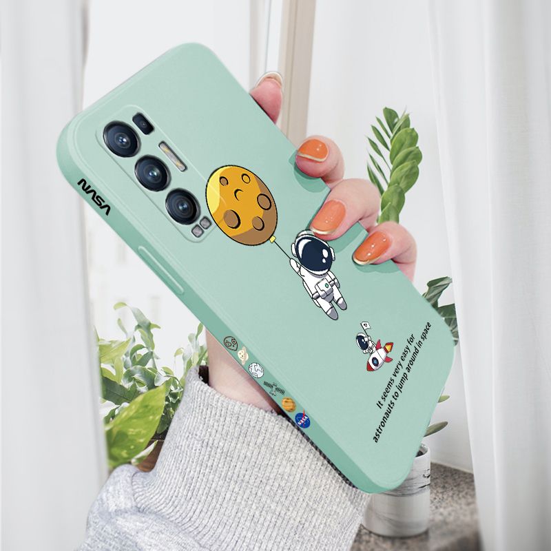 AMORVOR for OPPO Reno 5 Pro Plus 5G Back Cover Cartoon Astronautn Side design Soft Case Liquid Silicone Phone Cases