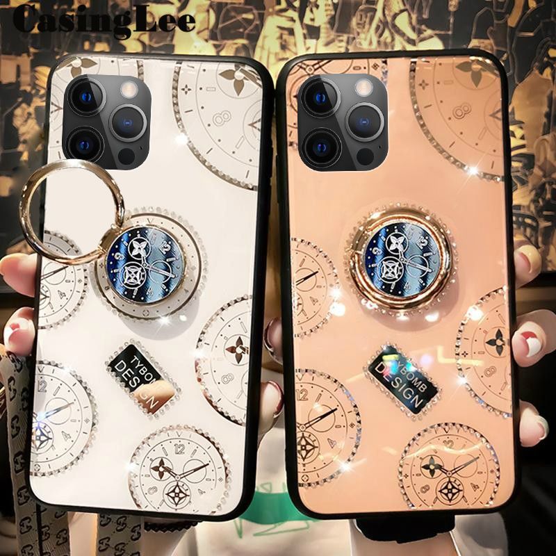CasingLee For iphone 12 Pro case Navigation Magnetic Ring Holder Luxury Diamond clock Mirror Back  Cover iphone12 Pro Phone cases cover Luxury with Lanyard