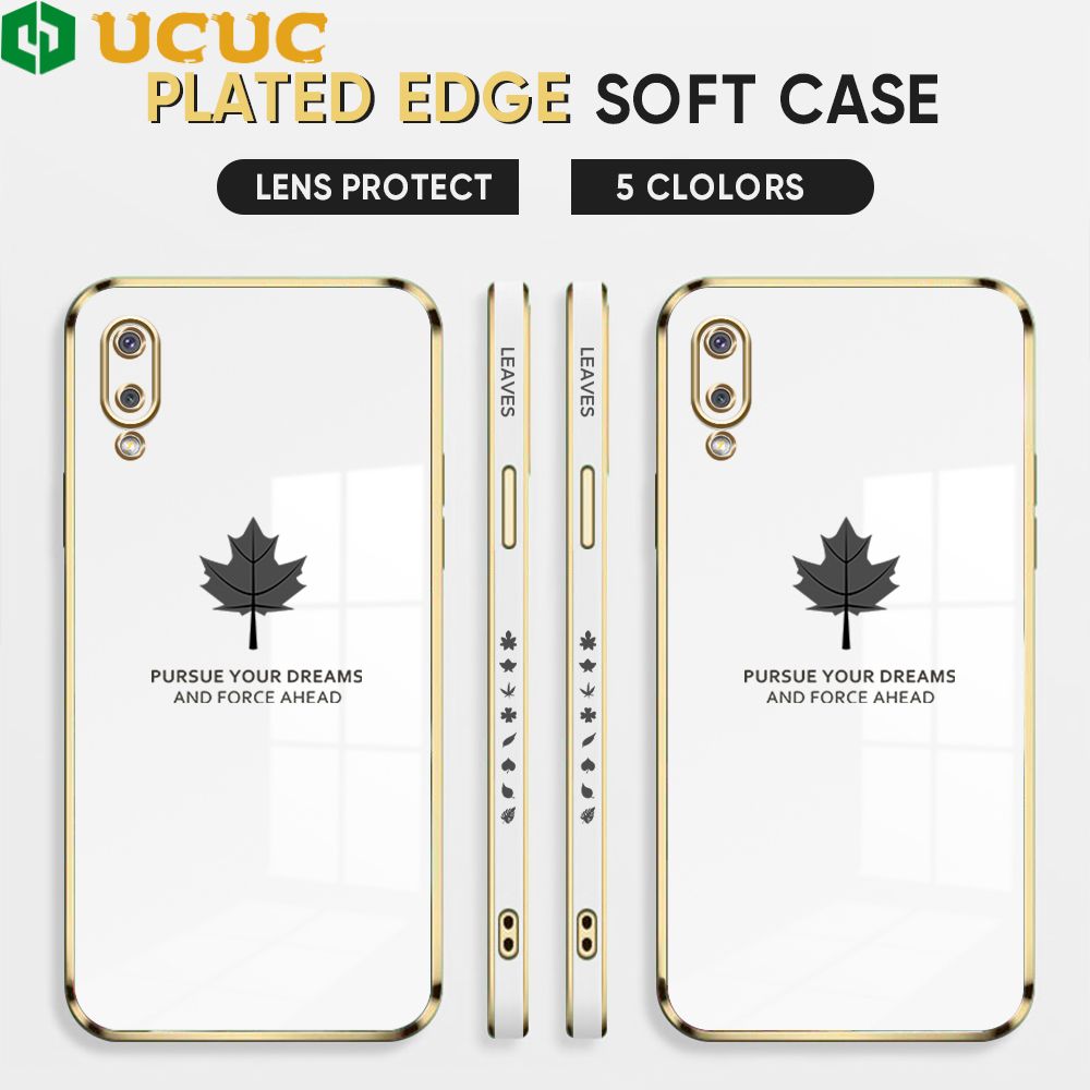 UCUC for Samsung Galaxy A02 M02 Back Cover + Free Lanyard Maple Leaf Luxury 6D Plating Case Side Pattern Soft Silicone Square Phone Cases