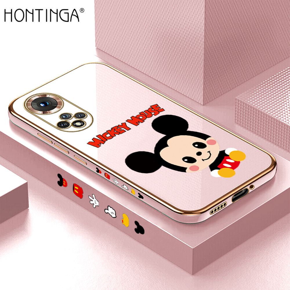 Hontinga for Honor 50 Case Luxury 6D Plating Cute Cartoon Mouse Side Pattern Soft Back Cover Silicone Square Phone Cases