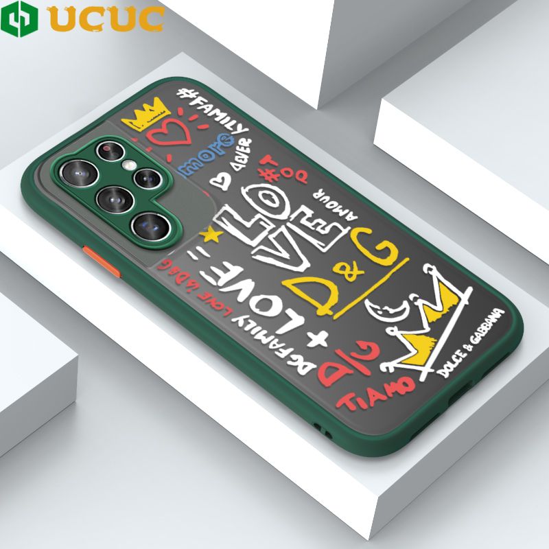 UCUC for Samsung Galaxy S21 Ultra 5G Back Cover LOVE Graffiti Frosted Transparent Hard Phone Case Thin Shockproof Full Cover Camera Protect Case