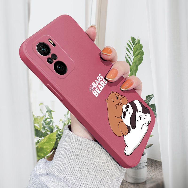 AMORVOR for Xiaomi Poco F3 Back Cover Cartoon Cute Panda Side design Soft Case Liquid Silicone Phone Cases