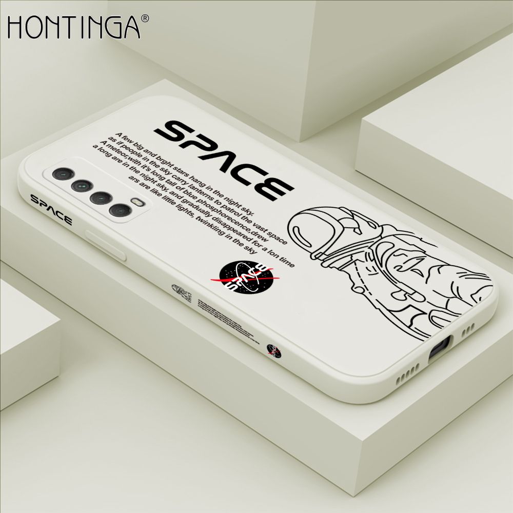 Hontinga for Huawei Y7A 2020 Back Cover Cool Astronaut Pattern Case Soft Square Edge Liquid Silicone Phone Cases