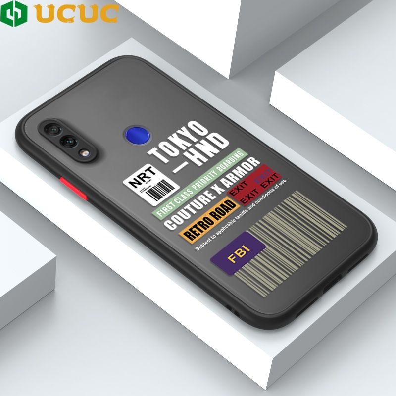 UCUC for Redmi Note 7 Note 7 Pro Back Cover FBI Sticker Frosted Transparent Hard Phone Case Thin Shockproof Full Cover Camera Protect Case