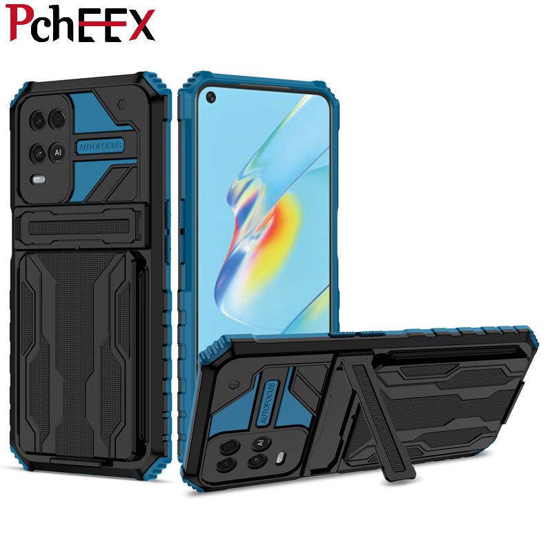For OPPO A54 4G Phone Case Armor Hard Military Grade Bumper Slot Card Kickstand Cover