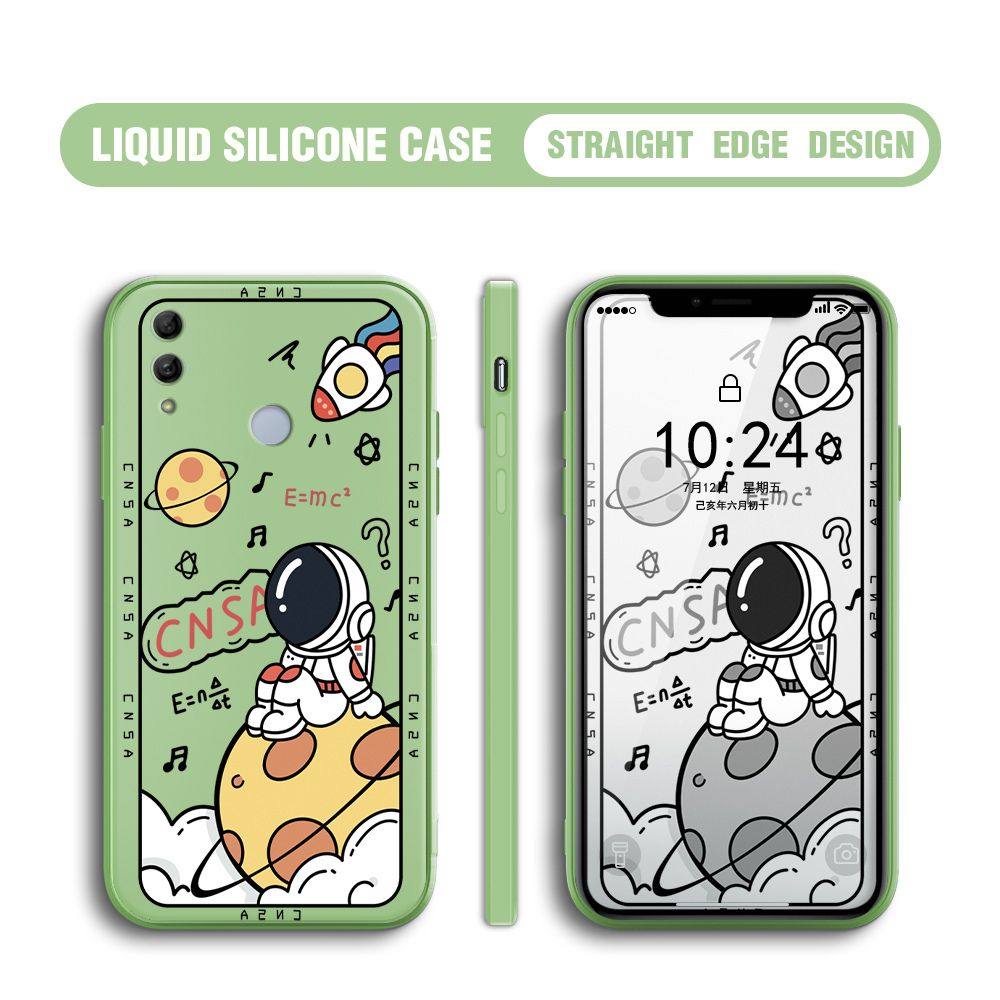 BILI for Honor 10 Lite / Huawei P Smart 2019 Back Cover Little Astronaut Sit In Planet Multicolor Liquid Silicone Phone Case Soft Square Lens Protection Phone Cases