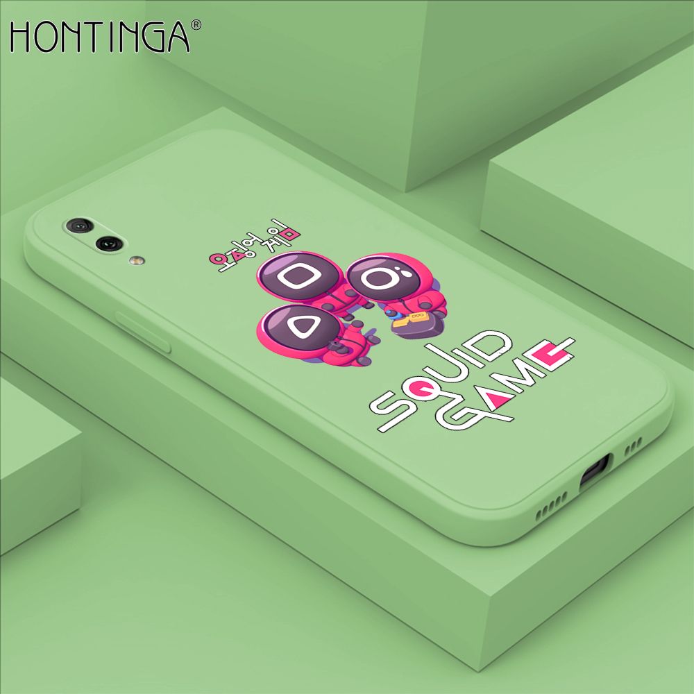 Hontinga for Huawei Y7 Pro 2019 Case Cute Cartoon Cute Squid Character Phone Cover Square Liquid Silicone Shockproof Phone Protective Case