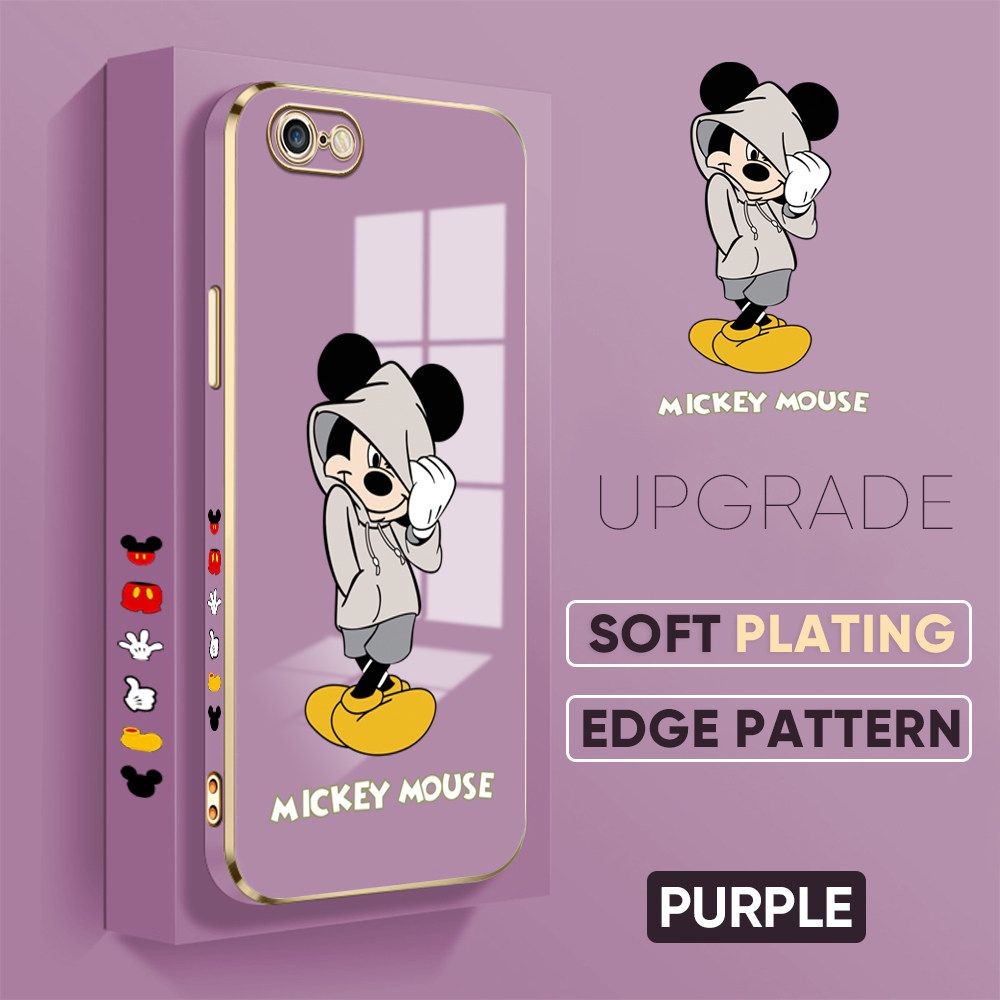TA for iPhone 6 6S Back Cover + Free Lanyard Handsome Mouse Luxury 6D Plating Case Side Pattern Soft Silicone Square Phone Cases