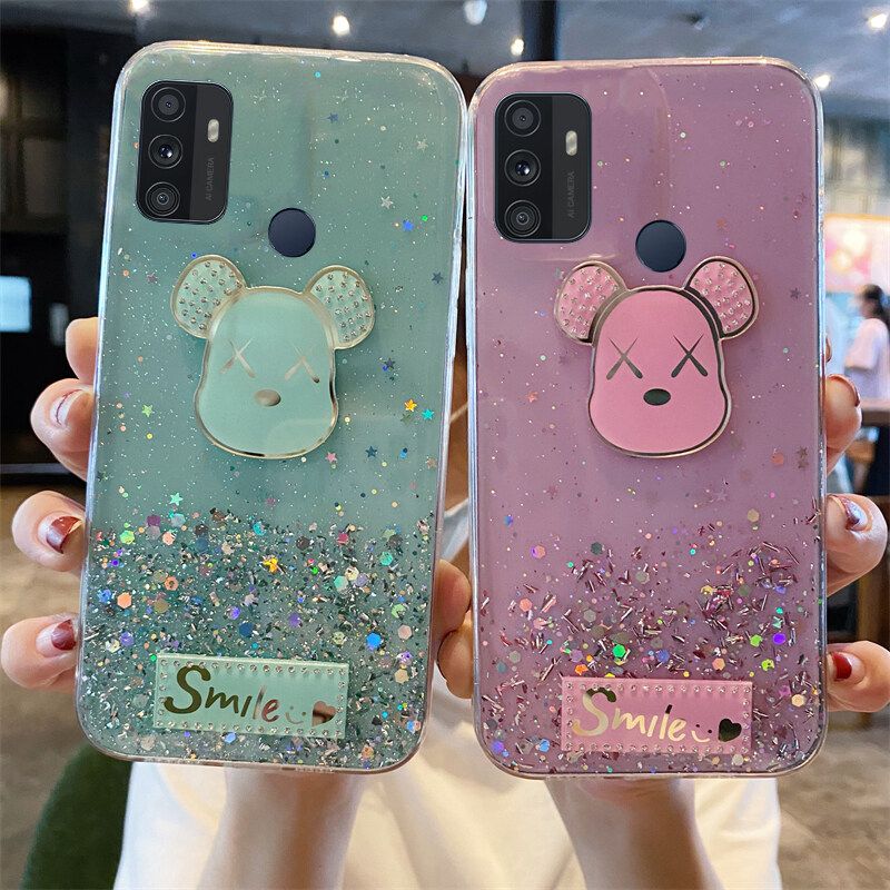 Phone case OPPO A53 Shiny Ring Case Glitter Soft Transparent Gloomy Bear Cases For OPPO A53 Back Cover Stars Moon Girls