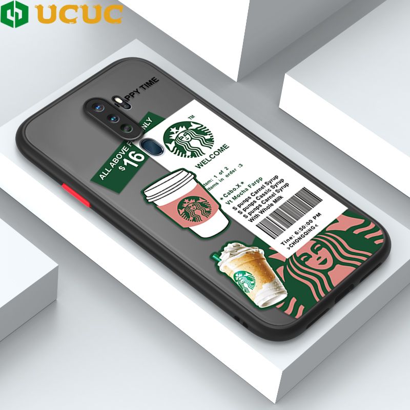 UCUC for OPPO A9 2020 A5 2020 Back Cover Fashion Sticker Frosted Transparent Hard Phone Case Thin Shockproof Full Cover Camera Protect Case