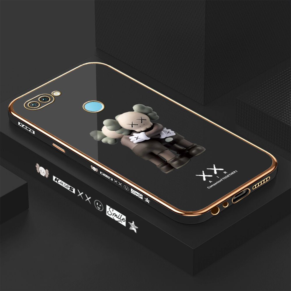 Luxury 6D Plating Case for Realme 2 Pro Embrace Cartoon Bear Side Pattern Back Cover Soft Silicone Square Frame Shiny Bling Phone Cases + Free Lanyard