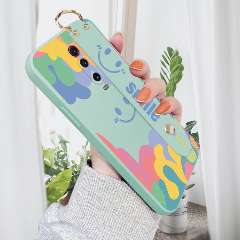Jizetin for Xiaomi Mi 9T / 9T Pro / Redmi K20 / K20 Pro Wrist Strap Case Soft Candy Color Splash Ink Cover Ultra Thin Anti Fall Liquid Silicone Phone Case