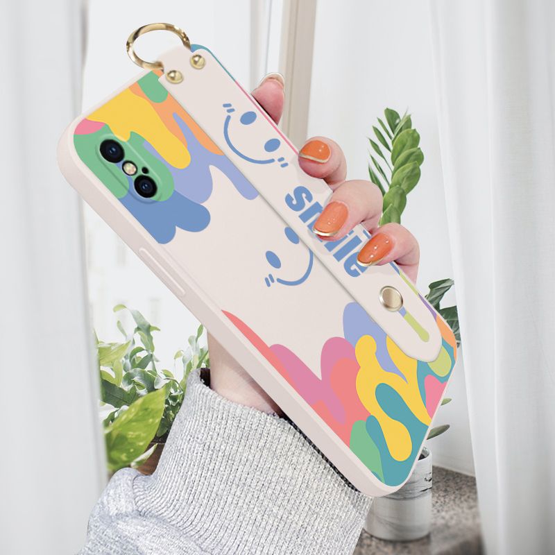 Jizetin for iPhone X Wrist Strap Case Soft Candy Color Splash Ink Cover Ultra Thin Anti Fall Liquid Silicone Phone Case