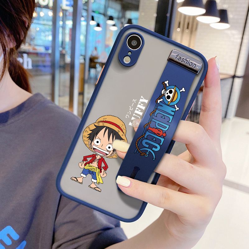 UCUC for iPhone XR Wrist Strap Case Anime One Piece Luffy Wristband Printing Cover Shockproof Frosted Phone Case