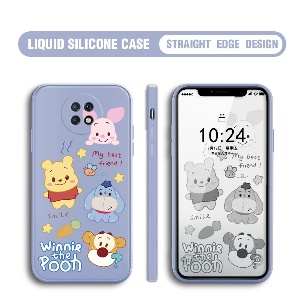 BILI for Redmi Note 9T Back Cover Cute Winne Friends Multicolor Liquid Silicone Phone Case Soft Square Lens Protection Phone Cases