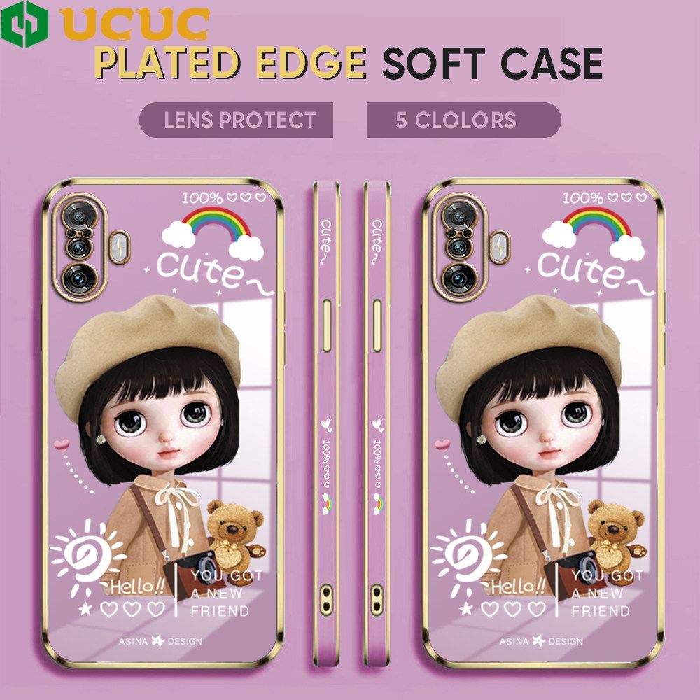 UCUC for Xiaomi Poco F3 GT / Redmi K40 Gaming Back Cover + Free Lanyard Sunshine Girl Luxury 6D Plating Case Side Pattern Soft Silicone Square Phone Cases