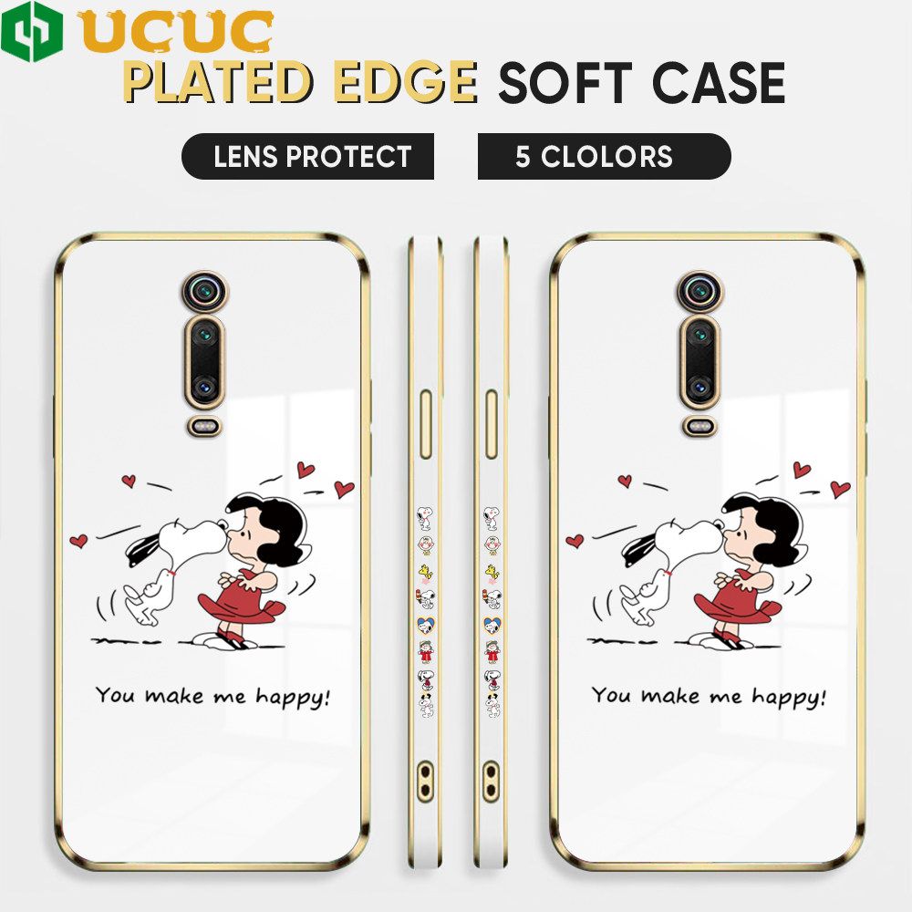 UCUC for Xiaomi Mi 9T / 9T Pro / Redmi K20 / K20 Pro Back Cover + Free Lanyard Happy Puppy Luxury 6D Plating Case Side Pattern Soft Silicone Square Phone Cases