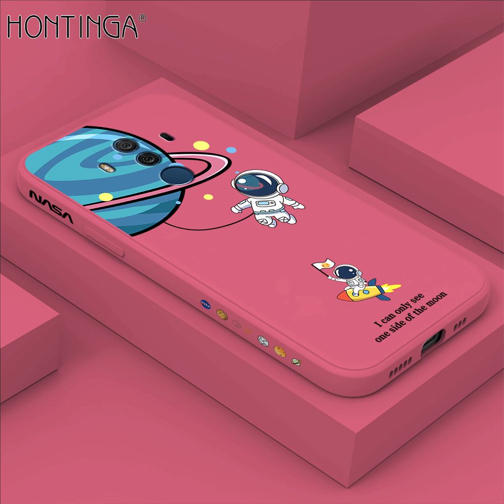 Hontinga for Huawei Mate 10 Pro Case Cartoon Astronaut Side Design Back Cover Soft Square Edge Liquid Silicone Phone Cases
