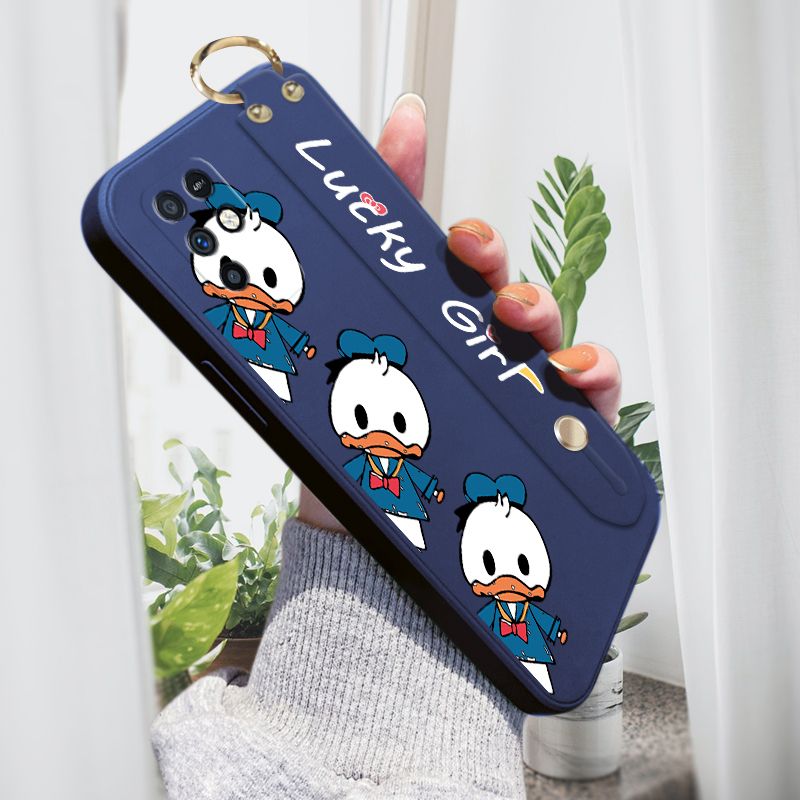 Jizetin for Infinix Note 10 Back Cover Cute Little Donald Duck Wrist Strap Phone Case Candy Color shock proof Protective Phone Cases
