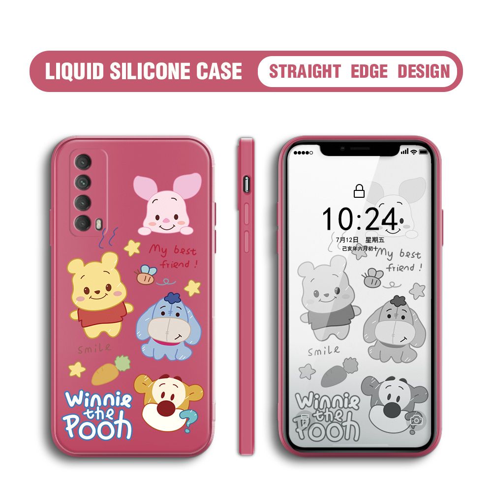BILI for Huawei Y7A 2020 Back Cover Cute Winne Friends Multicolor Liquid Silicone Phone Case Soft Square Lens Protection Phone Cases