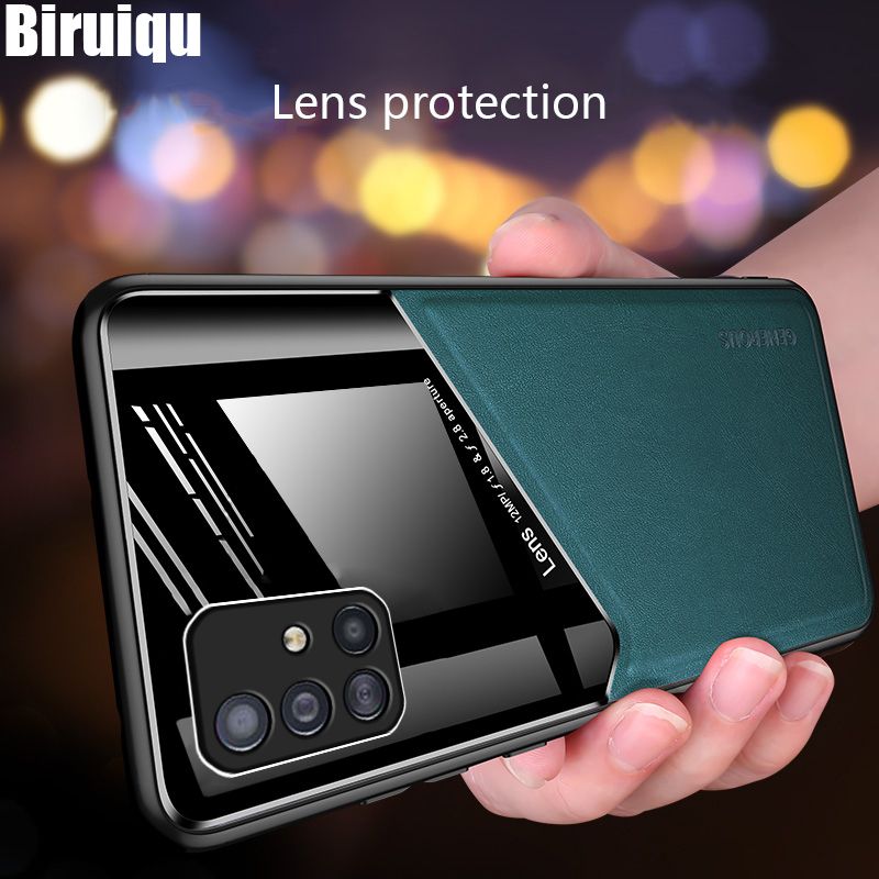 Biruiqu Casing Samsung Galaxy A51 A71 Phone Case Silicone TPU Soft Ultra-thin Leather Back Cover with Magnetic Car Hold Function