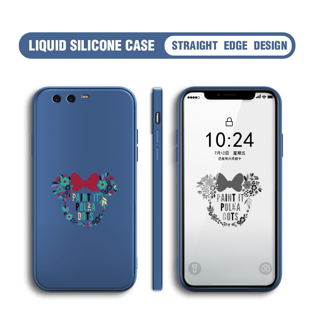 BILI for Huawei P10 Plus Back Cover Flowers Minnie Multicolor Liquid Silicone Phone Case Soft Square Lens Protection Phone Cases
