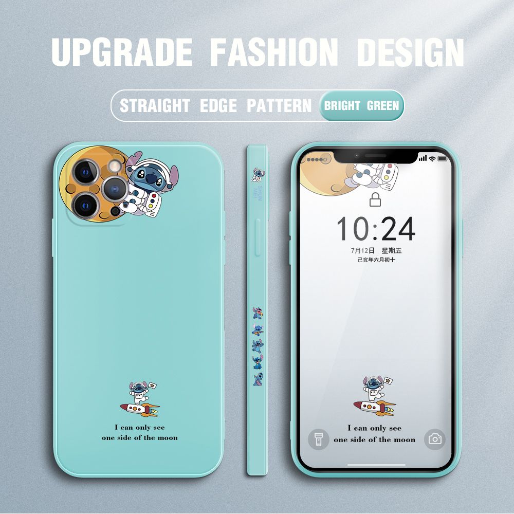 Jizetin for iPhone 12 Pro Max Case Side Design Phone Cover  Astronaut Stitch Cover Square Edge Pattern Liquid Silicone Trend Case