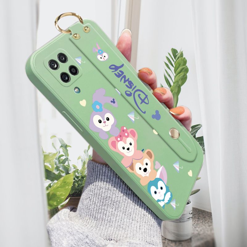 Jizetin for Samsung Galaxy A42 5G Wrist Strap Case Creative Cartoon Cute Bunny Cover Ultra Thin Anti Fall Liquid Silicone Phone Case