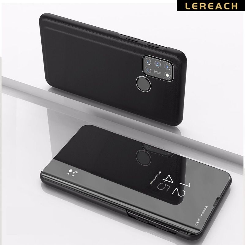 Lereach For Realme 7i / C17 Cover Case Leather Flip Cover plated Mirror + PU leather Back Cover Case
