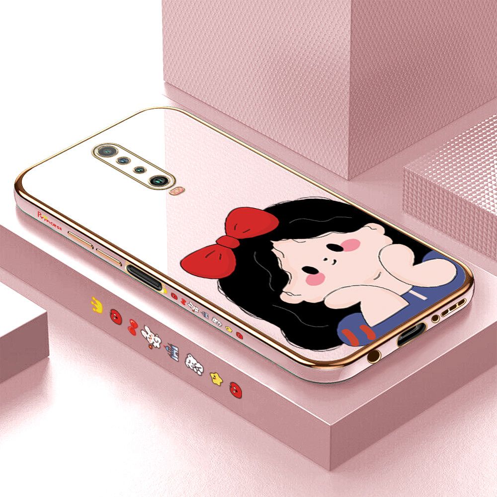 Luxury 6D Plating Soft Casing Silicone Square Frame Phone Case For Xiaomi Poco X2 Case Shiny Bling Back Cover Cartoon Cute Bow Girl Square Edge Pattern Design Soft Case + Free Lanyard