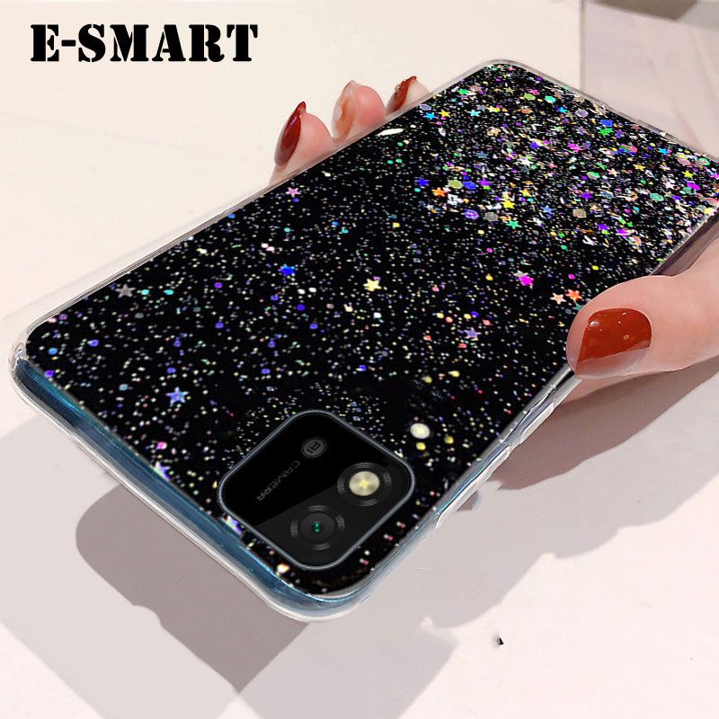 Phone Case Realme C11 2021 Back Cover Glitter Silicone Soft Cases Starry Sky String Glitter Transparent Space Stars Moon Realme C11 2021 case