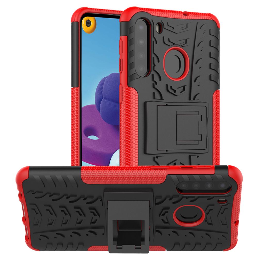 For Samsung Galaxy A21 Heavy Duty Armor Tough Hybrid Shockproof Dual Layer Kickstand Protective Case Cover