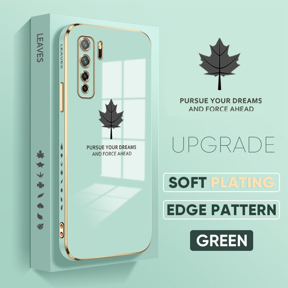 TA for Huawei Nova 7 SE Back Cover + Free Lanyard Maple Leaf Luxury 6D Plating Case Side Pattern Soft Silicone Square Phone Cases