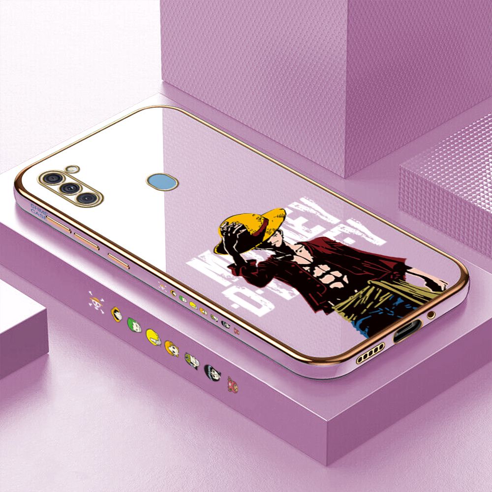 Luxury 6D Plating Case for Samsung M11 A11 Handsome Luffy Side Pattern Back Cover Soft Silicone Square Phone Cases + Free Lanyard