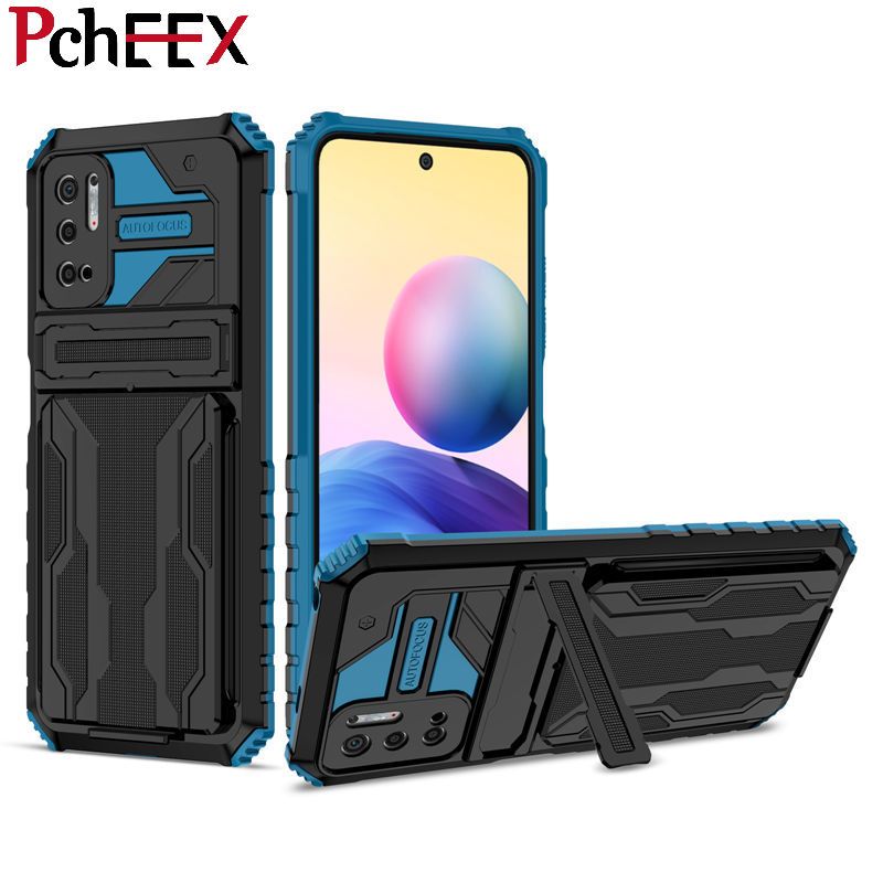 For Xiaomi Redmi 10 5G Phone Case Armor Hard Military Grade Bumper Slot Card Kickstand Cover