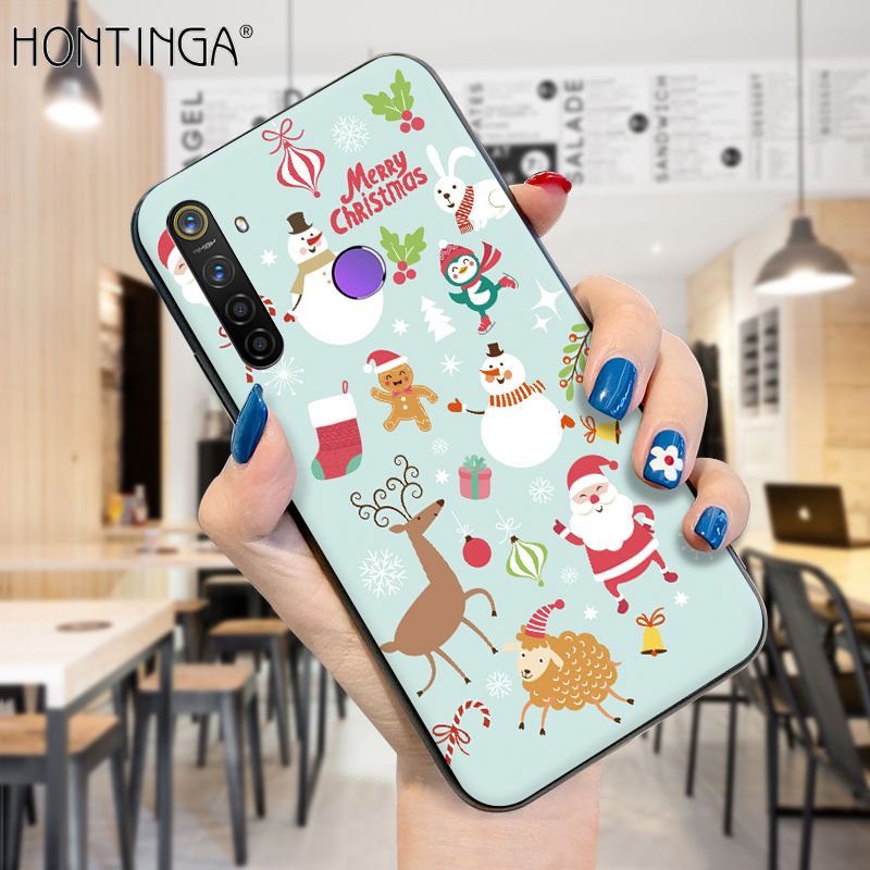 Hontinga for Realme 5 5i 5S 6i Case Merry Christmas Gifts for Girls Boys Phone Cover Shockproof Soft Silicone TPU Cases