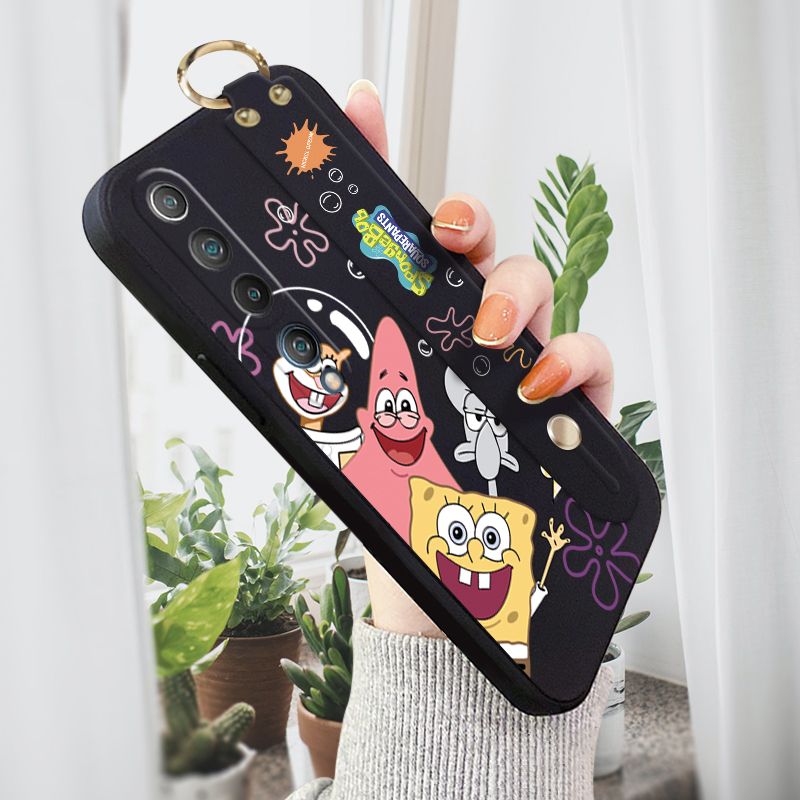 Jizetin for Xiaomi Mi 10 Wrist Strap Case Funny Cartoon Sea Creatures Cover Ultra Thin Anti Fall Liquid Silicone Phone Case