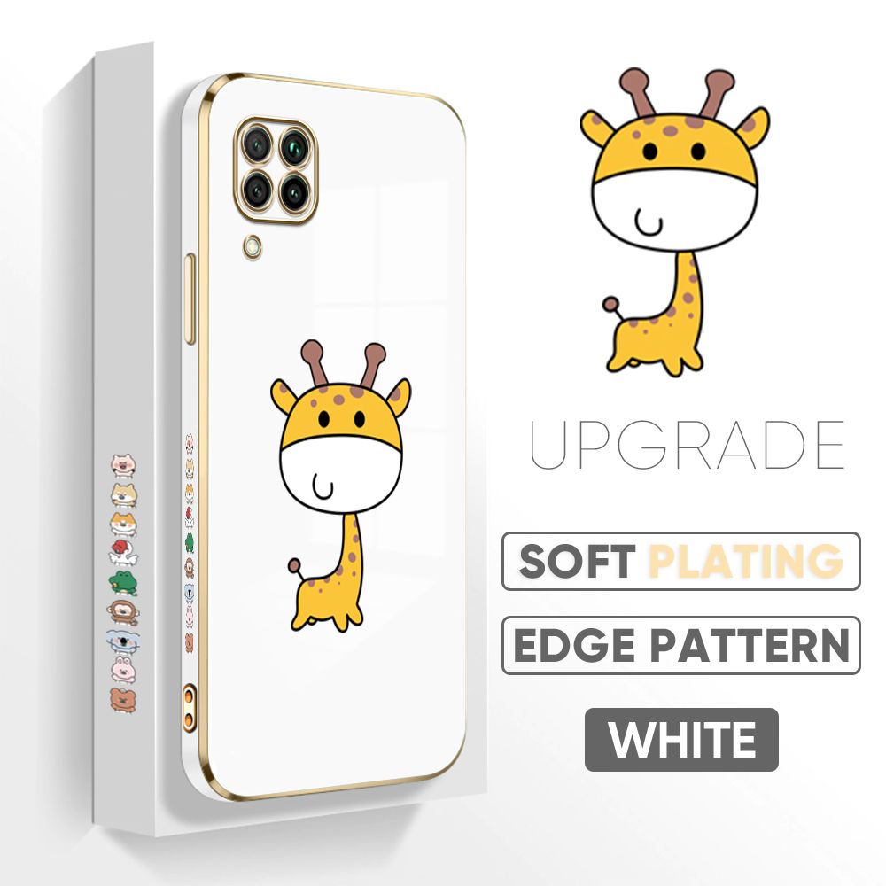 TA for Huawei Nova 7I Back Cover + Free Lanyard Mini Giraffe Luxury 6D Plating Case Side Pattern Soft Silicone Square Phone Cases